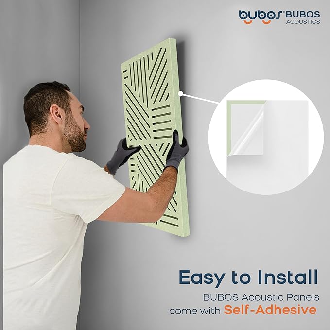 BUBOS 4 Pack Thickened Acoustic Panels, 23.6''x11.8'' Self-Adhesive Sound Absorbing Cavity Acoustic Wall Panels for Theater Studio Room Recording Room Gaming Room Meeting Rooms,VortexCore Green
