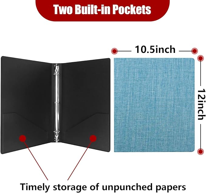 Vienrose 3 Ring Binder 1 Inch Round Rings with Linen Fabric Cover, Fits 8.5 x 11 Inch Paper, Durable Organizer for School, Office, Home, Recipes, Blue