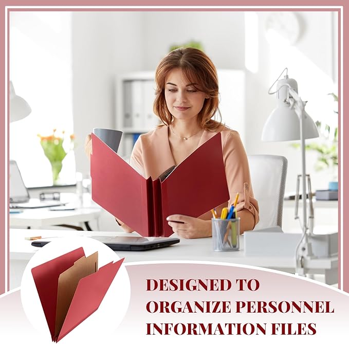 Skyygemm 12 Pcs Classification Folders Letter Size, 1 Divider Pressboard File Folder with Fasteners, Expanding File Organizer Bulk for School Teachers, Office Employee, Coworker, Staff (Red)