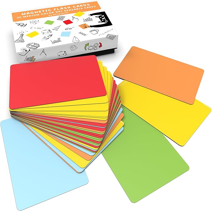 Attractivia Dry Erase Magnetic Labels 3.7 x 2.8 in, Solid Colors, Medium Dry Erase Magnets, 20-Pack, Colored Erasable Write-On All-Purpose Labels, for Office, Education, Home, Whiteboard