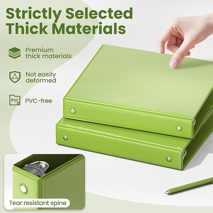 SUNEE 3 Ring Binder 1 Inch 1 Pack, Clear View Binder Three Ring PVC-Free (Fit 8.5x11 Inches) for School or Office Supplies, Tender Green