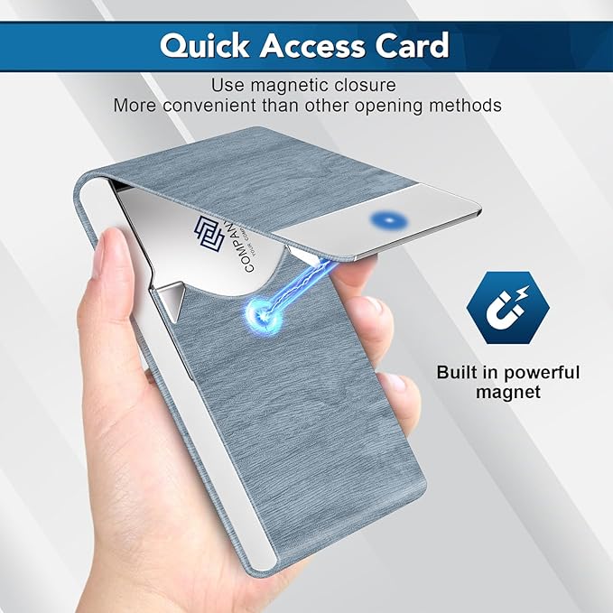 Business Card Holder with Ultra Slim Design, Business Card Case with Premium PU Leather, Suit Pocket Metal Card Holder for Women/Men, Magnetic Closure Quick Access Cards