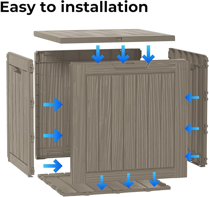 Decksplore 35 Gallon Outdoor Storage Box Waterproof Lockable Resin Deck Box Large, Patio Storage Bin for Pool Accessories Cushion Furniture, Garden Tools, UV-Resistant Outside Delivery Grey