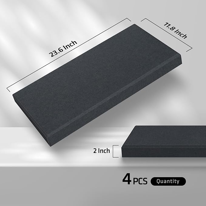 UMIACOUSTICS 4 PCS Acoustic Panels with Hanging Hardware, 2” Thick Fiberglass Sound Proof Panels for Studios, Office, Home Theater Ceiling or Wall- Blue Grey