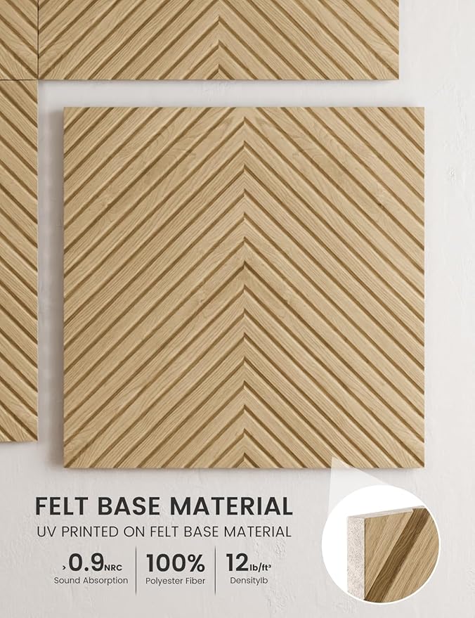 Fluxynara Large Felt Bulletin Board,Cork Board Alternative 70.87'' x 47.24'' Art Acoustical Wall Panels-6 Pack with 60 Adhesive Tabs,for Recording Studio/Home Offices-Natural Oak/Pyramid