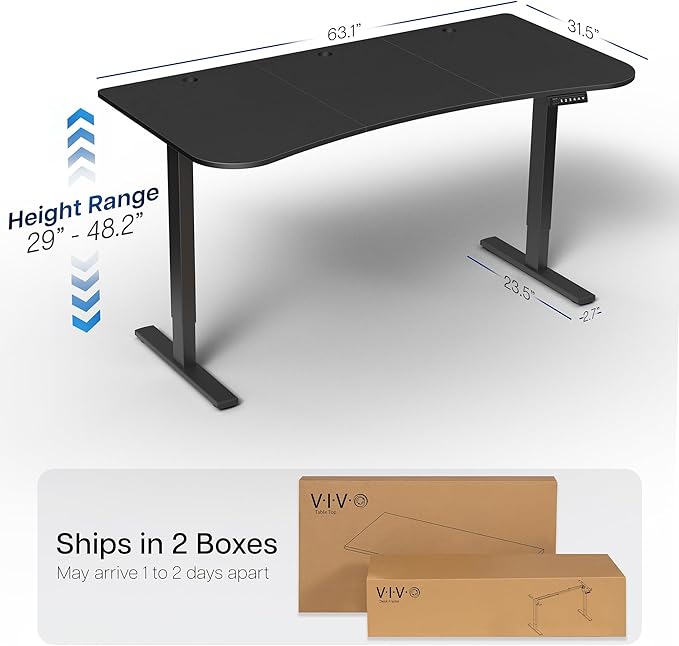 VIVO Electric 63 x 32 in Standing Desk, Memory Height Adjustment, 1B Series, Holds 220 lbs, Black Top Black Frame, DESK-KIT-1B1B