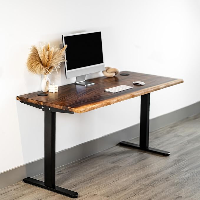Standing Desk – Walnut Solid Wood Desk, Natural Live Edge, Adjustable Height Dual Motor, Sit Stand for Home Office (Black, W48 x D27)
