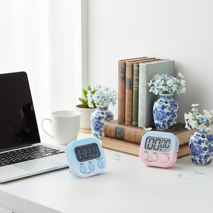 Weewooday 12 Pcs Digital Kitchen Magnetic Timer Bulk Classroom Count up Countdown Timer Large Digits Egg Loud Alarm Cute Desk Stopwatch for Teacher Kids Cooking Office(Pink and Blue,Gradient Style)