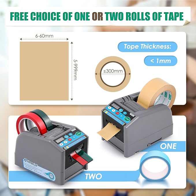 Frifreego Automatic Tape Dispenser Electric Tape Cutter, 39" MAX Cutting Length, with Manual & Auto Modes, Cutting Various Tapes with 0.24-2.36" Width, for Office Warehouse Use, Package Packing