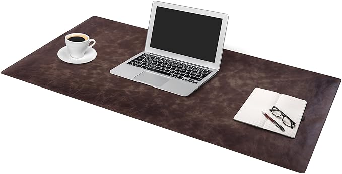 Node Leather - Leather Desk Mat - Executive Real Leather Desk Pad - Genuine Leather Office Desktop mat - Large (18 3/4"" X 35 3/4"") | Non-Slip Leather Desk Blotter, Cloudy Dark Brown