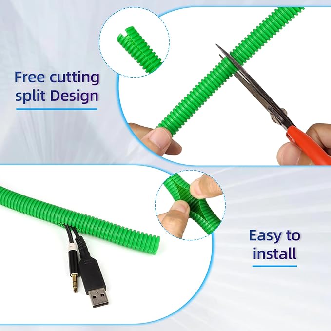 Split Wire Loom Tubing,10,25ft Cord Protectors from Pets No Chew, Flexible Wire Covers Cord Protectors, Protective Split Cable Sleeve for Automotive Home Industrial Wires(Green, 1.12inch-25ft)