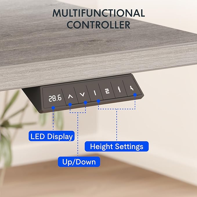 FLEXISPOT EN2 Whole-Piece Standing Desk with Clamp Power Strip, 48 x 30 Electric Stand Up Height Adjustable Desk with Cable Management (Gray Frame + 48" Gray Wood Grain Desktop, 2 Packages)