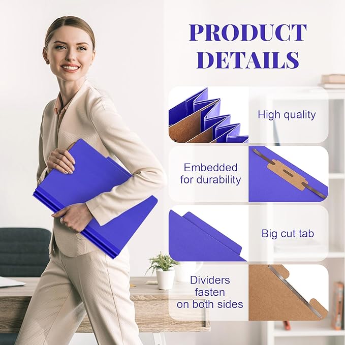 Skyygemm 48 Pcs Classification Folders Letter Size, 3 Divider Pressboard File Folder with Fasteners, Expanding File Organizer Bulk for School Teachers, Office Employee, Coworker, Staff (Purple)