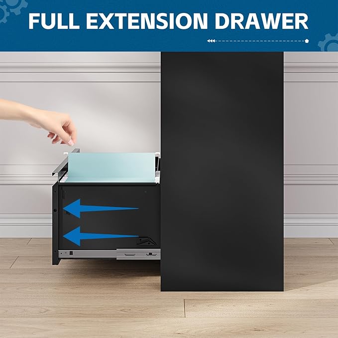 PEUKC 2-Drawer Metal File Cabinet, Lateral Vertical Filing Cabinets for Home Office, Locking File Cabinet with Storage Shelves, Legal/Letter/A4 Size Office File Cabinets (Black, Assemble Required)