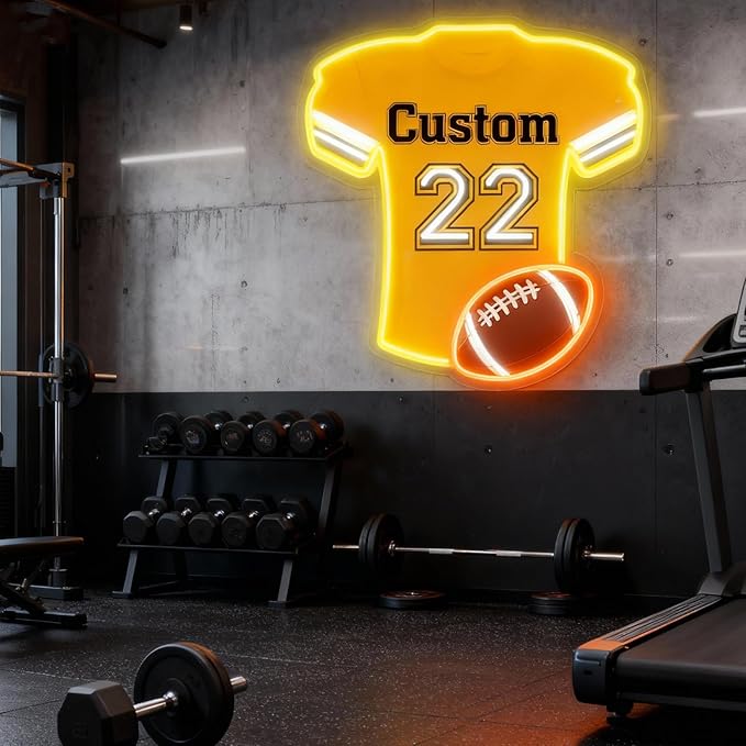 Custom Football Jersey Neon Signs for Wall Decor,Personalized Team Number Name Sport LED Light Up Sign for Football Lovers Birthday Gifts LED Signs for Party Bar Man Cave Fan Club
