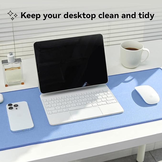 Reniteco Waterproof Large Gaming Mouse Pad with Durable Stitched Edges, Non-Slip Rubber Base, Grainy Jacquard Mouse Mat Desk Pad for Home Office Gaming, 35.4''x15.7''x0.12'', Matte Blue