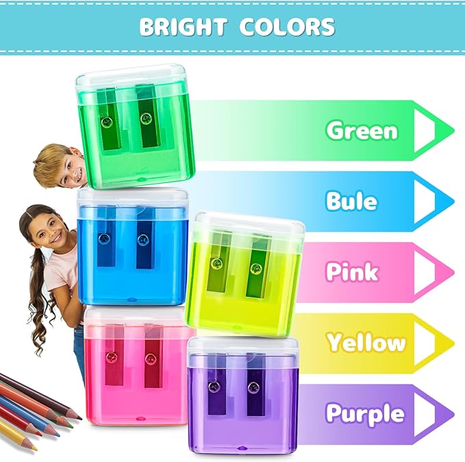 100 Pack Pencil Sharpeners Bulk - Colored Handheld Pencil Crayon Double Hole Sharpener, School Classroom Supplies