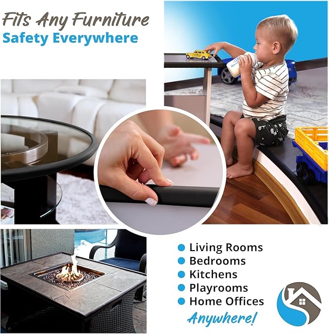 Furniture Edge Guards | 16ft Protective Protective Foam Cushion | Baby Child Proofing Set NonToxic and Safe for Table, Fireplace, Countertop | Black