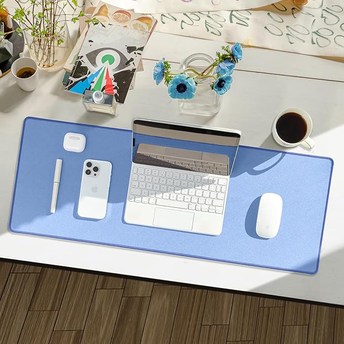 Reniteco Waterproof Large Gaming Mouse Pad with Durable Stitched Edges, Non-Slip Rubber Base, Grainy Jacquard Mouse Mat Desk Pad for Home Office Gaming, 31.5''x11.8''x0.12'', Matte Blue