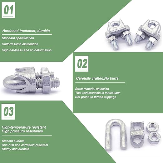 12PCS 3/8" M10 Zinc-Plated Wire Rope Clamps – Heavy Duty U-Bolt Cable Clips (Silver)