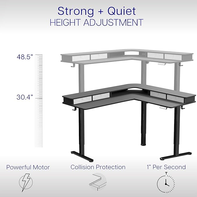 VIVO Electric 2-Tier Corner L-Shaped 63 x 55 inch Standing Desk, Height Adjustable, Memory Controller, Black Top Black Frame, Dark Gray Drawers, DESK-E3CVB