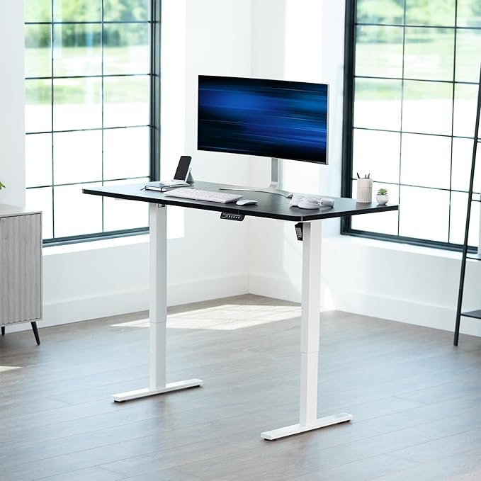 VIVO Electric 60 x 30 in Standing Desk, Memory Height Adjustment, 1B Series, Holds 220 lbs, Black Top White Frame, DESK-KIT-1W6B-30