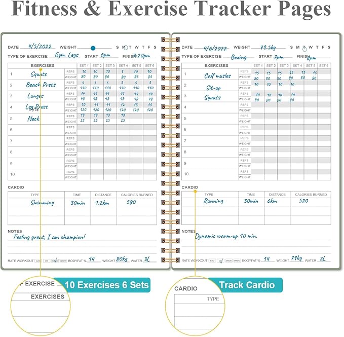 Fitness Journal for Women & Men,A5 Workout Journal/Planner Daily Exercise Log Book to Weight Loss, Gym, Muscle Gain, Bodybuilding Progress, 5.8"x8.3", Green