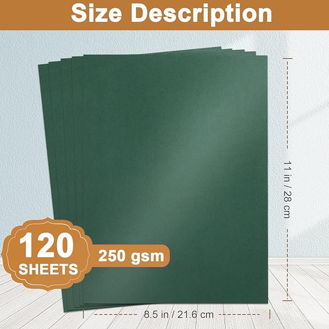 Silunkia 120 Sheets Dark Green Shimmer Cardstock 8.5 x 11 Metallic Paper, 92lb Heavyweight Craft Paper Card Stock for Christmas, Birthday Decorations, DIY Cards Making, Invitations