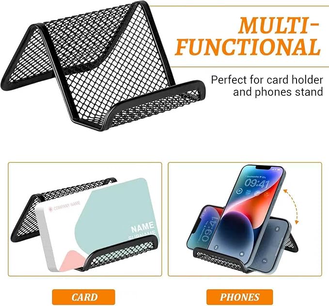 EMOMAS Business Card Holder for Desk, Office Desktop Business Card Display Holder, Mesh Business Card Holder, Desk Accessories for Women and Men,Black ( 3 Pack )