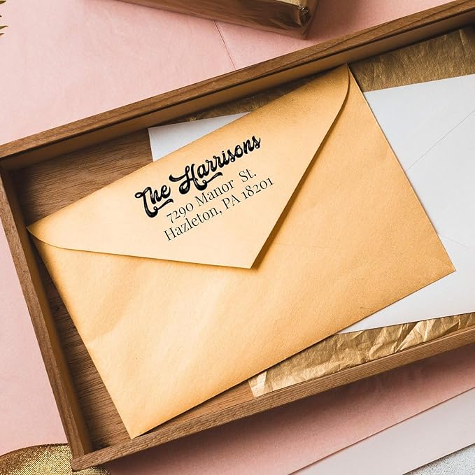 Self Inking Modern Address Stamps | Custom Return Address Stamper (Antique Script, Xtra Wide)
