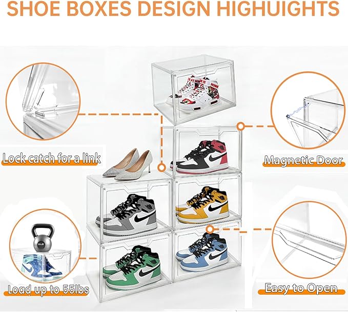 KOKOIN Magnetic Acrylic Clear Shoe Boxes – 360° Transparent Stackable Sneaker Storage & Organizer Box, Professional Shoe Display Case & Multipurpose Storage Bin for Closet (10pcs)