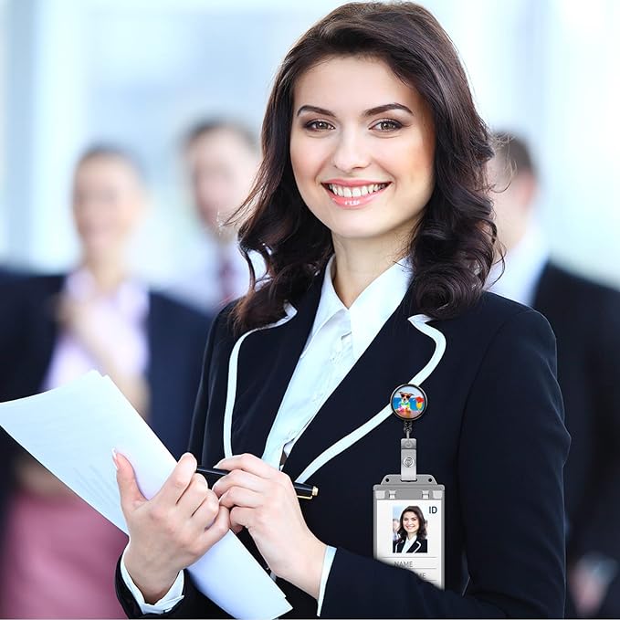Tinlade 30 Pack Permanent Locking Hard Plastic Badge Holder Vertical Clear ID Badge Holder Heavy Duty Protector Case for Office School Card Travel 2.4 x 4.2 inches