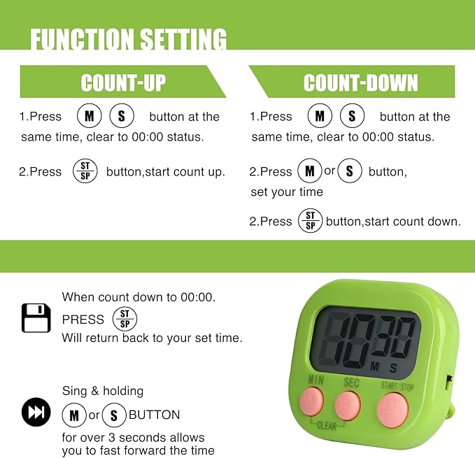 6 Pack Multi-Function Electronic Timer, Colorful Kitchen Timers Digital Magnetic, Countdown Timer, Big LCD Display Loud Alarm Kitchen Timers for Cooking, Bathing, Gym, Meeting, Classroom