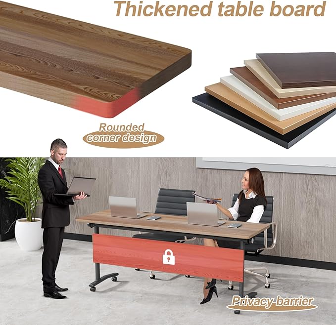 Conference Table Flip Top Mobile Conference Room Tables,Folding Conference Table with Wheels,Large Meeting Training Seminar Table Saving Space for Office Classroom(12B,70.8'')