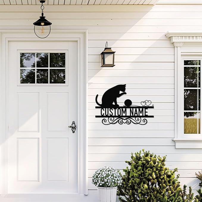 Dyoart Personalized Cat Metal Signs - Custom Funny Cat Metal Sign, Black Cat Metal Wall Art, Metal Cat Wall Decor, Last Name Sign, Cat Gifts for Cat Lovers, Home Decor for Living Room Bedroom
