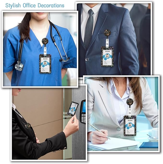ID Badge Holder with Lanyard, Lanyards for ID Badges ID Card Holder, Cute Badge Reel Badge Clip Retractable, Teacher Nurse School Student Office Gifts Goth Mystical Floral