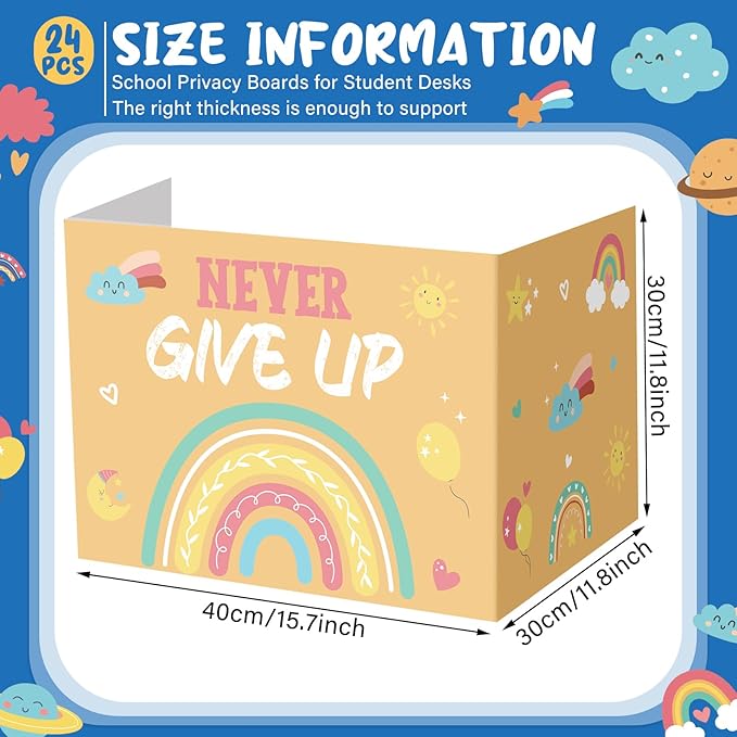Honoson 24 Pcs Bulk Inspirational Privacy Folders for Students Cardboard Test Privacy Boards Motivational Words Desk Dividers Shield for Classroom School Study Supplies, 6 Styles (Bohemian)