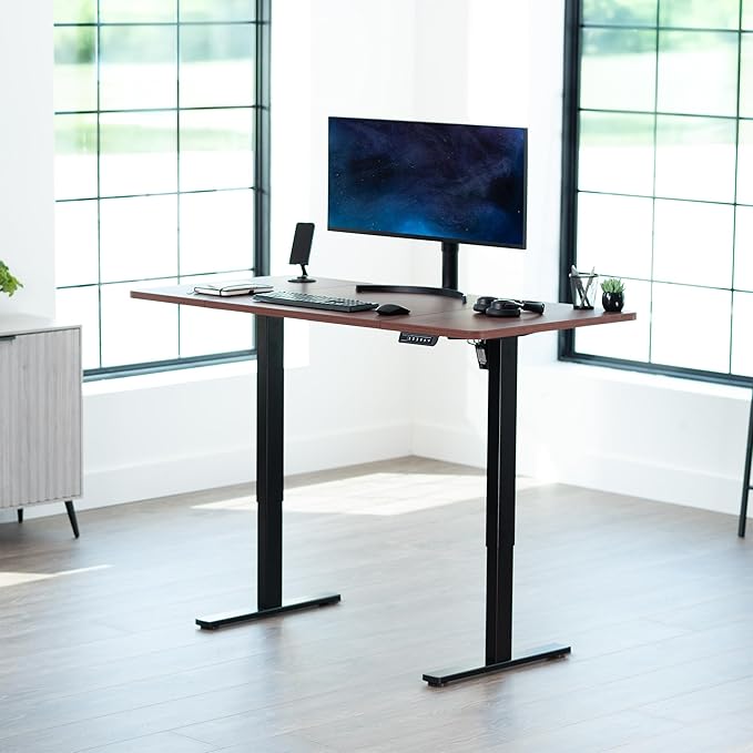 VIVO Electric 60 x 30 in Standing Desk, Memory Height Adjustment, 1B Series, Holds 220 lbs, Dark Walnut Top Black Frame, DESK-KIT-1B6D-30