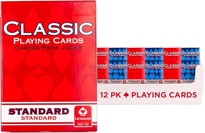 Classic Playing Cards 12 Pack, Standard Index, Red and Blue Casino Quality Bulk Playing Card Decks, Bulk Playing Cards for Poker, Black Jack, Euchre, Card Games, and Family Game Night