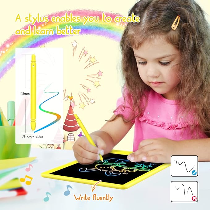 BUKEBU LCD Writing Tablet Doodle Board,12.5 inch Colorful Drawing Pad,Electronic Drawing Tablet, Drawing Pads,Travel Gifts for Kids Ages 3 4 5 6 7 8 Year Old Girls Boys (Yellow)
