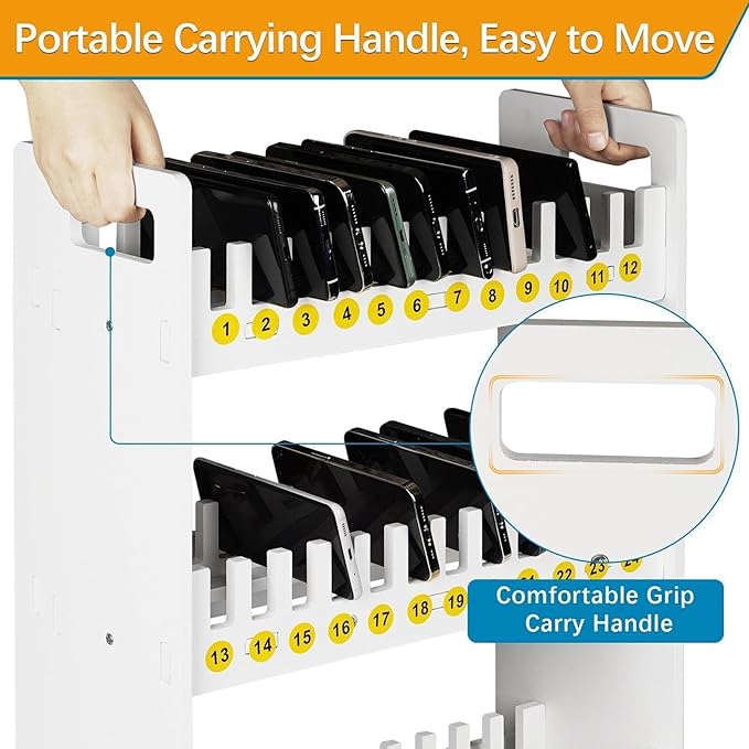 Ozzptuu Cell Phone Holder Classroom Cell Phone Storage 3-Tier Multiple Cell Phone Stand Rack with 1-36 Number Stickers PVC Board Mobile Phone Holder Desktop Organizer for Classroom Office