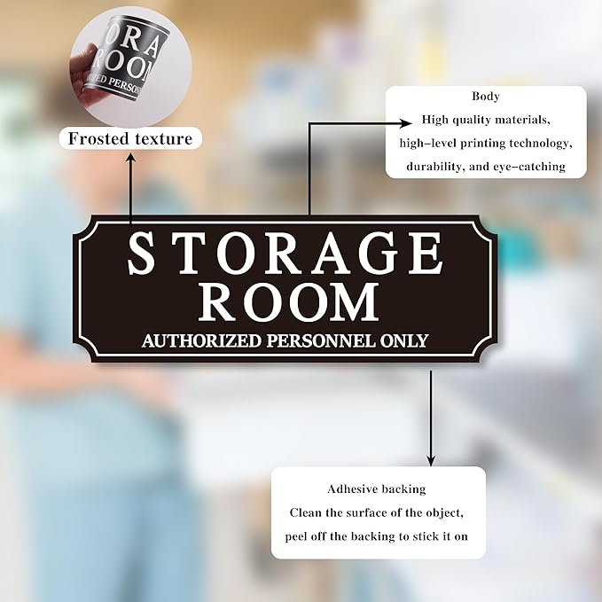 Storage Room Door Sign for Business and Home, Self-Adhesive Durable Modern Storage Room Sticker, Authorized Personnel Only Signs for Industry, Hospital, Restaurants, Private Area