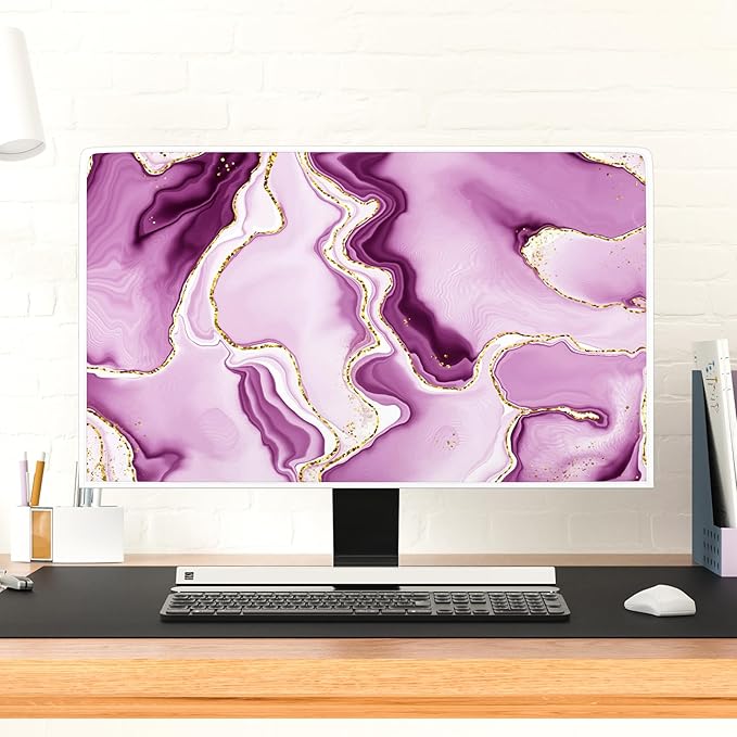Baocicco Violet Gold Marble Waterproof Weatherproof and Dust-Proof TV Screen Cover 50, 51, 52 Inch for Home Office Creative TV Covers for TVs Screen Anti-Static Dustproof Protective