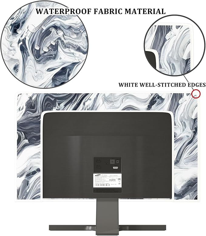 Baocicco Abstract Gray Marble Waterproof 32 Inch Anti-Static Dustproof LCD/LED/HD Dust Proof Monitor Covers for Computer Screen Abstract Modern Computer Decorations for Home Office
