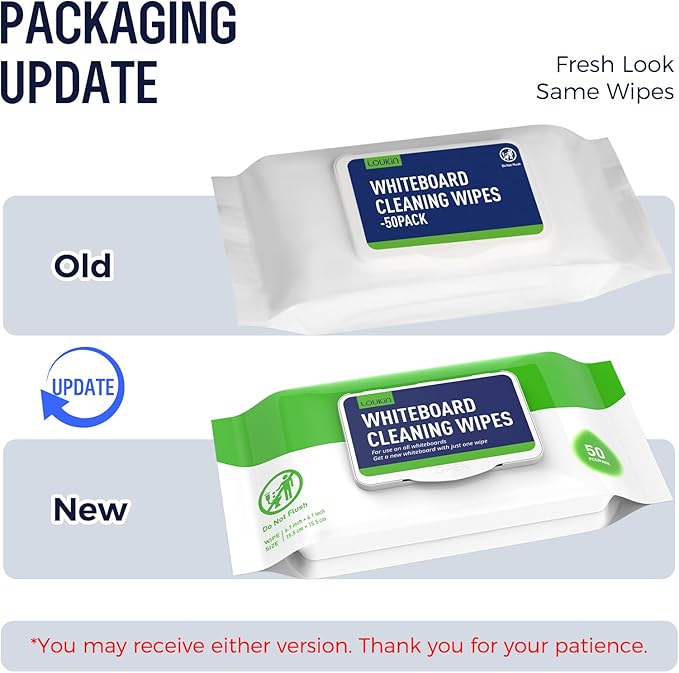 LOUKIN Dry Erase Wipes, Whiteboard Cleaning Wipes, Non-Toxic Cleaning Wipes for Whiteboard, 50 Wipes Per Pack