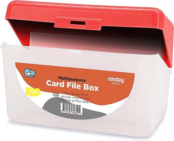 Enday Index Card Holder Red, 3x5 Note Flash Card Organizer Case, Stackable Index Card File with flip top, Notecard Recipe Purple, Red, Green, Blue, Grey, Pink Holder, Holds 250 Cards