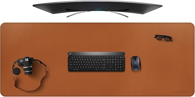 ZORESYN Large Office Desk Pad (63" x 23.6") - Waterproof PU Leather Desk Mat with Non-Slip Base, Oversized Extended Mousepad for Keyboard & Mouse, Light Brown