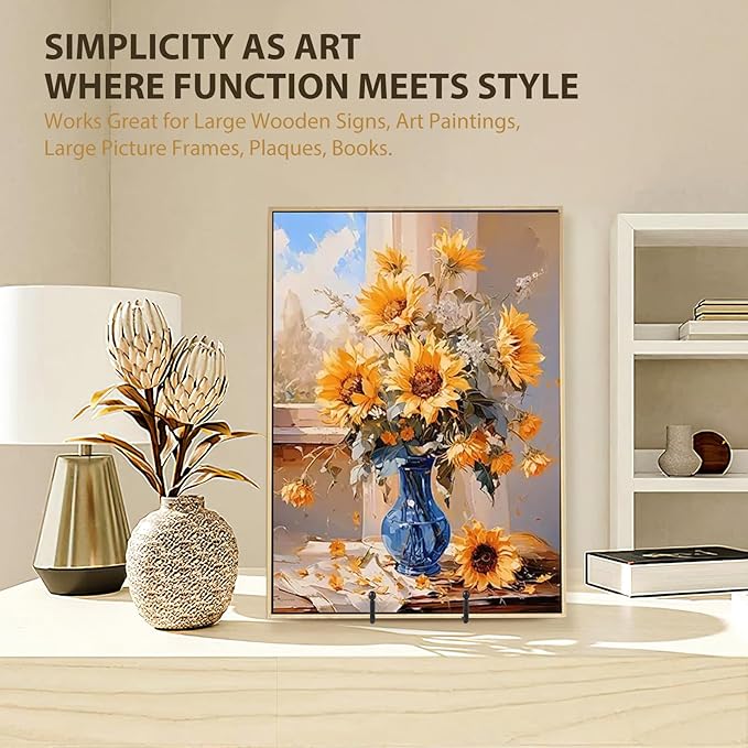 Plate Holder Large Display Stand - 2 Pack 12 Inch Oversized Plate Stands for Display Heavy Duty Artwork - Extra Big Metal Tabletop Easel for Decorative Platter | Picture Frame | Plaque | Book - Black