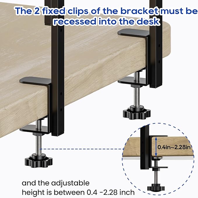 ART-GIFTREE Clamp On Desk Shelf 2-Tier, 16.5 in Wood Shelving Unit for Office Desk/Gaming Accessories, Tabletop Book Storage Rack, Shelf for Top of Desk, Brown