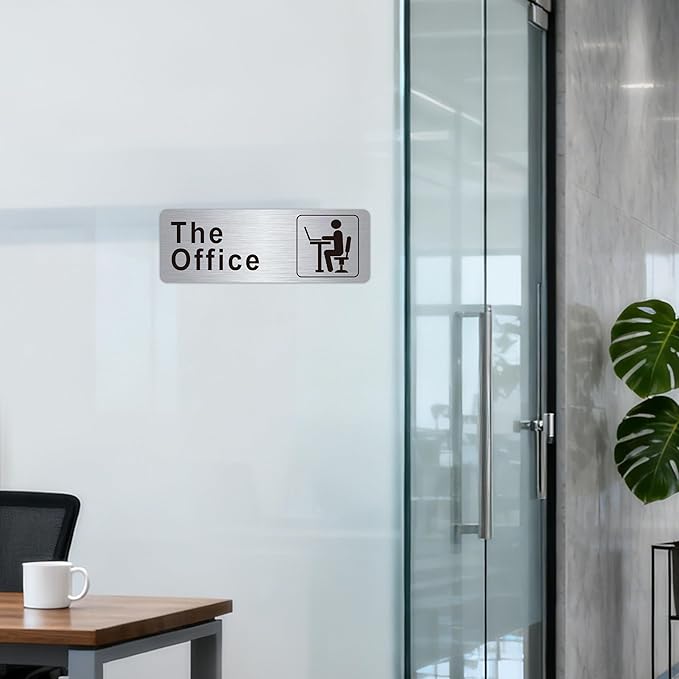 The Office Sign for Home and Business Door，Self-Adhesive Waterproof and Fade-Resistant Brushed Silver Office Sticker for House，Business，Door, Window